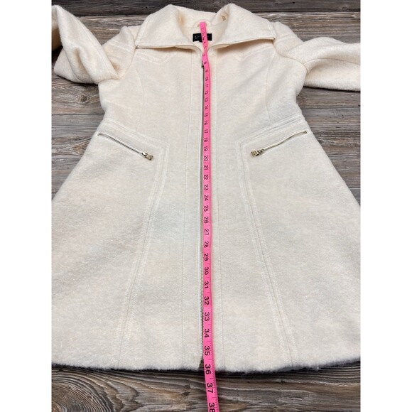 Jessica Simpson Boiled Wool Blend Dress Coat LARGE Ivory W/ Gold Zipper Chic - Picture 8 of 15